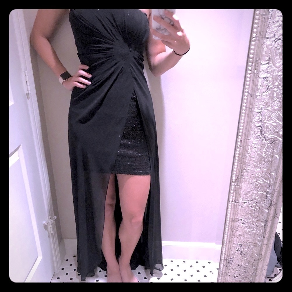 Sequins with sheer black floor length dress